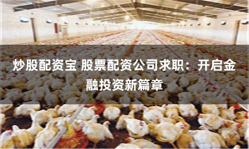 炒股配资宝 股票配资公司求职：开启金融投资新篇章